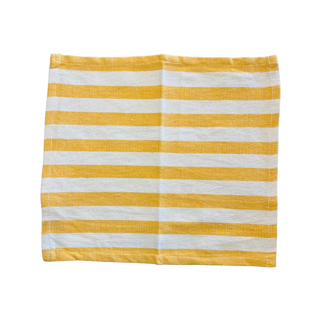Natural and yellow striped dish towel fully open
