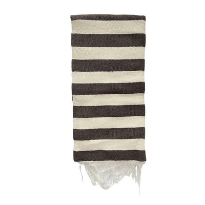 Natural and dark brown striped handwoven kitchen towel quarter folded