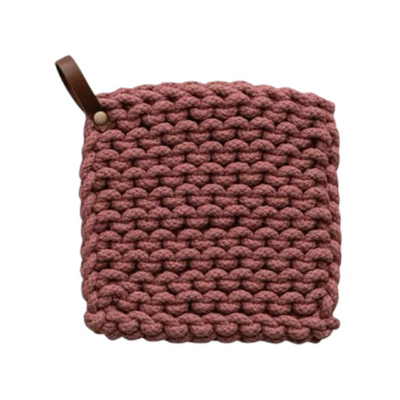 Crocheted Pot Holder with Leather Loop