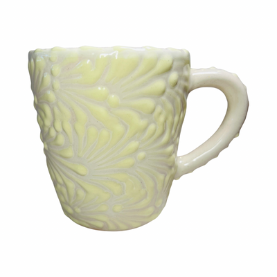 white and pastel yellow talavera designed mug