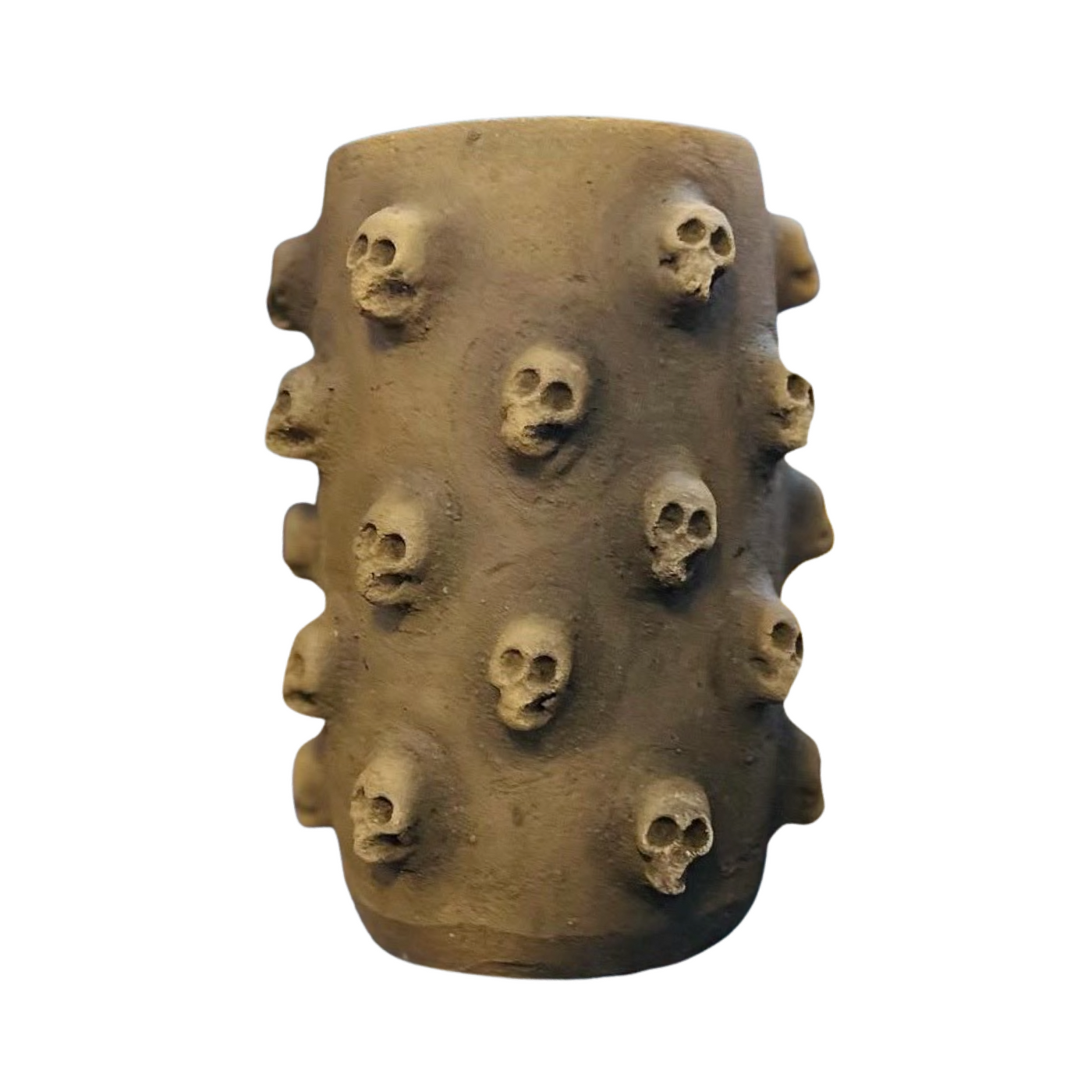 Light gray clay vase with skulls