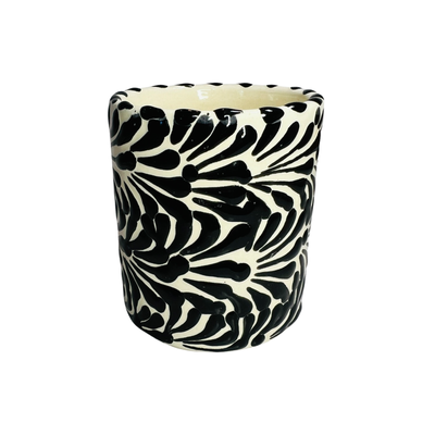 white and black talavera designed cup