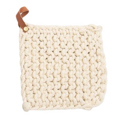 Crocheted Pot Holder with Leather Loop