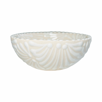 ceramic bowl with white and cream Puebla design