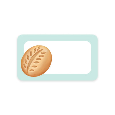 white mini note card with a min border and an illustration of a loaf of sourdough bread on the left .