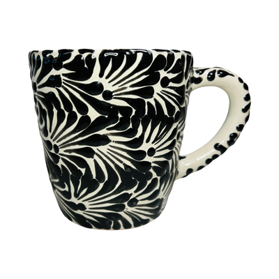 white and black talavera designed mug
