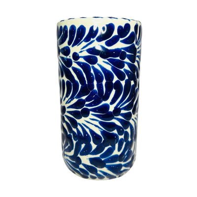 white and blue talavera designed highball cup
