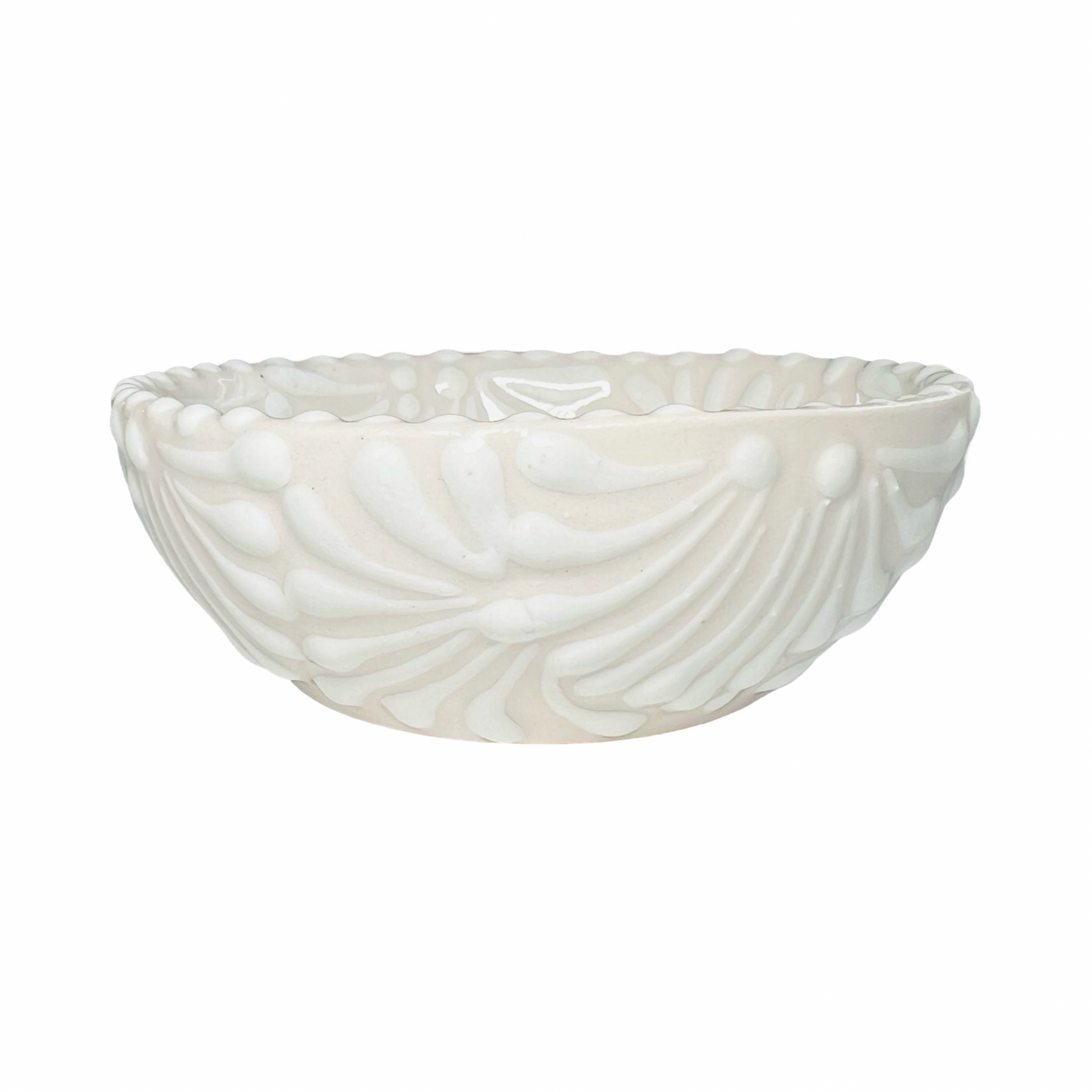 ceramic bowl with white and cream Puebla design