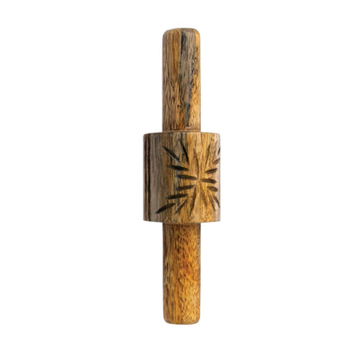 hand-carved mango wood rolling pin with a geometric pattern and smooth wooden handles.