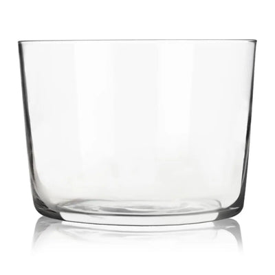 Clear café petite rocks glass with a low, wide shape and thick base.