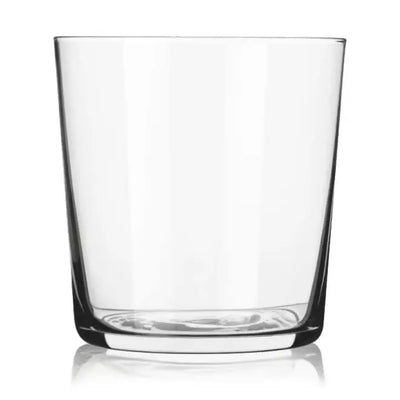 Clear café rocks glass with straight sides and a thick base.