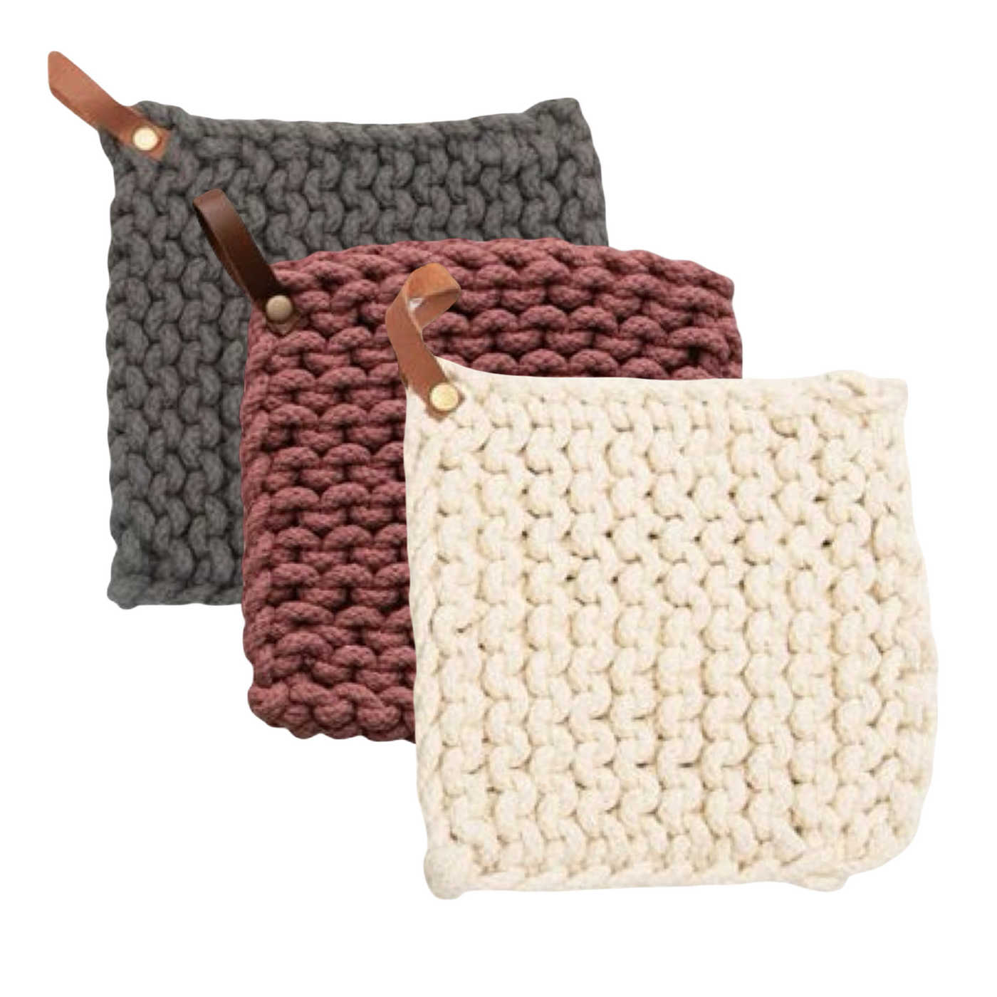 Crocheted Pot Holder with Leather Loop