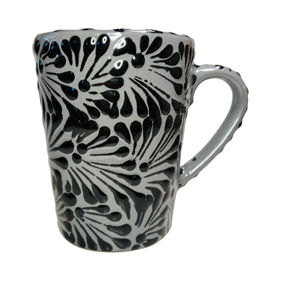 gray and black talavera designed mug