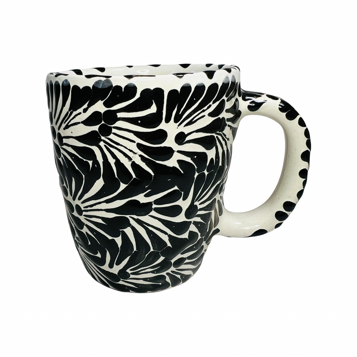 white and black talavera designed mug