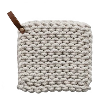 Crocheted Pot Holder with Leather Loop