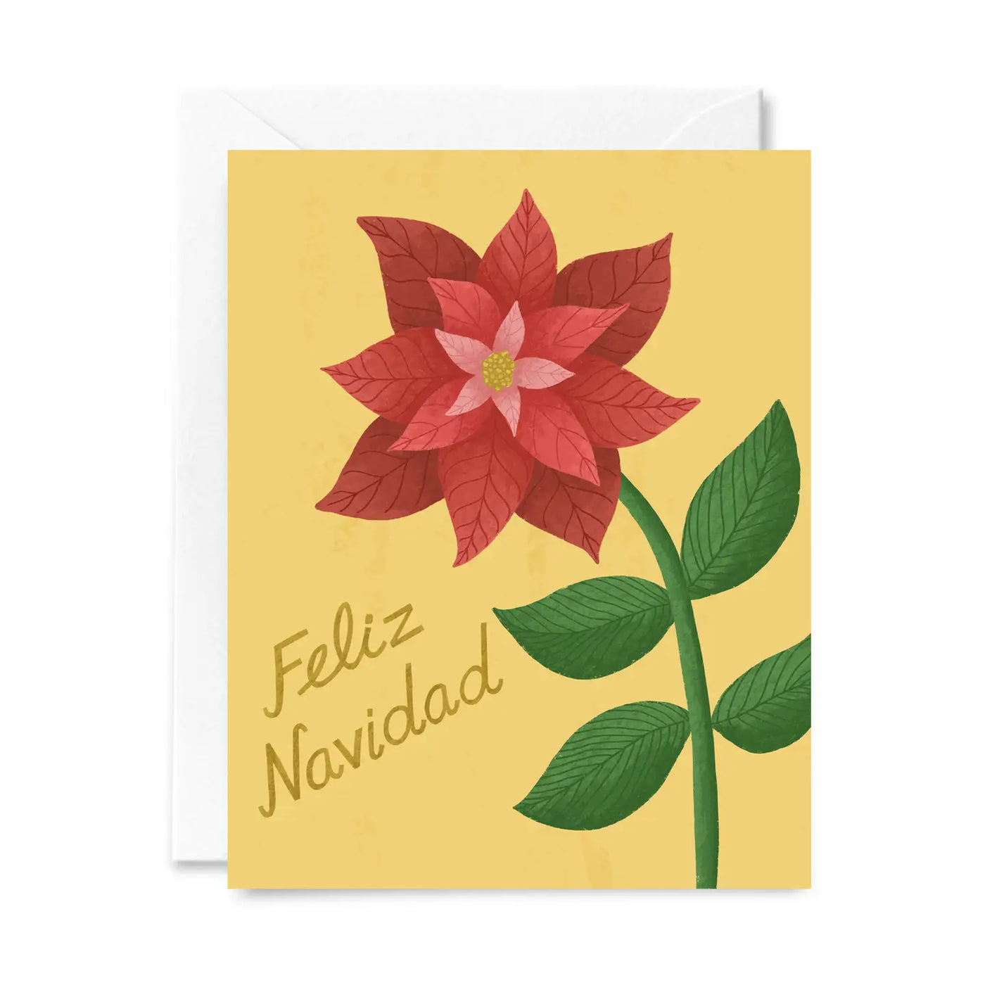 Greeting card with a red flower and 'Feliz Navidad' text on a yellow background