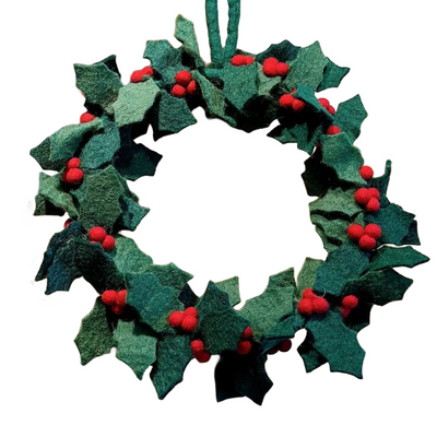 Holly wreath ornament with red berries