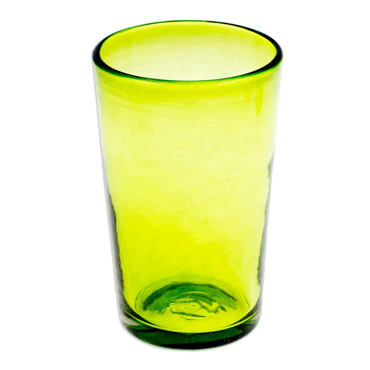 Handblown recycled glass tumbler in a bright green color with a smooth finish.