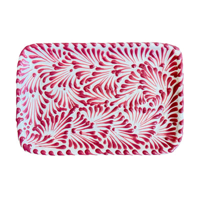 rectangle plate with a pink and white Puebla design