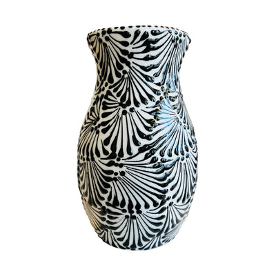 ceramic vase with a black and white Puebla design