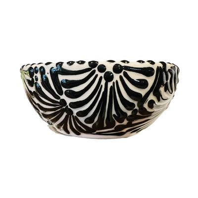 small ceramic bowl with a black and white Puebla design