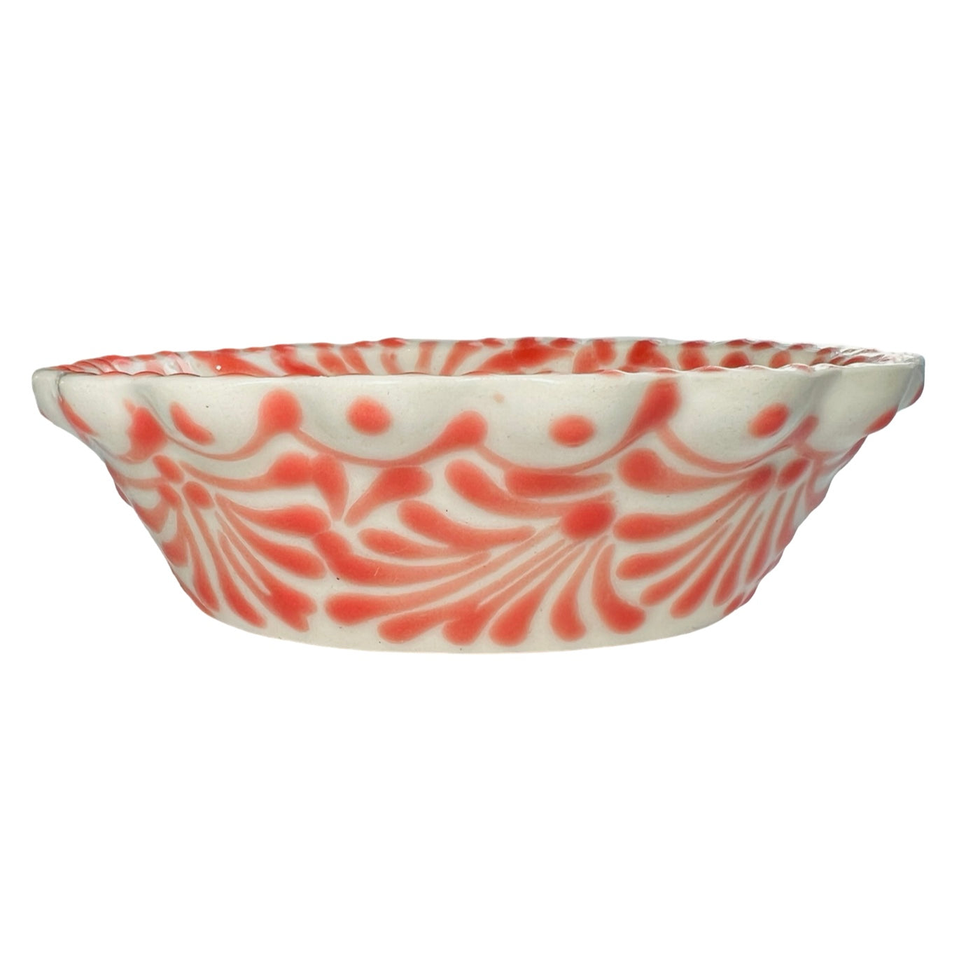 Puebla Talavera Scallop Rim Oval Bowl- Coral