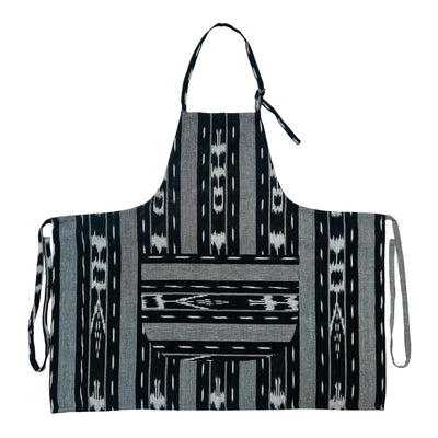 apron with a striped Aztec design in the colors white and black