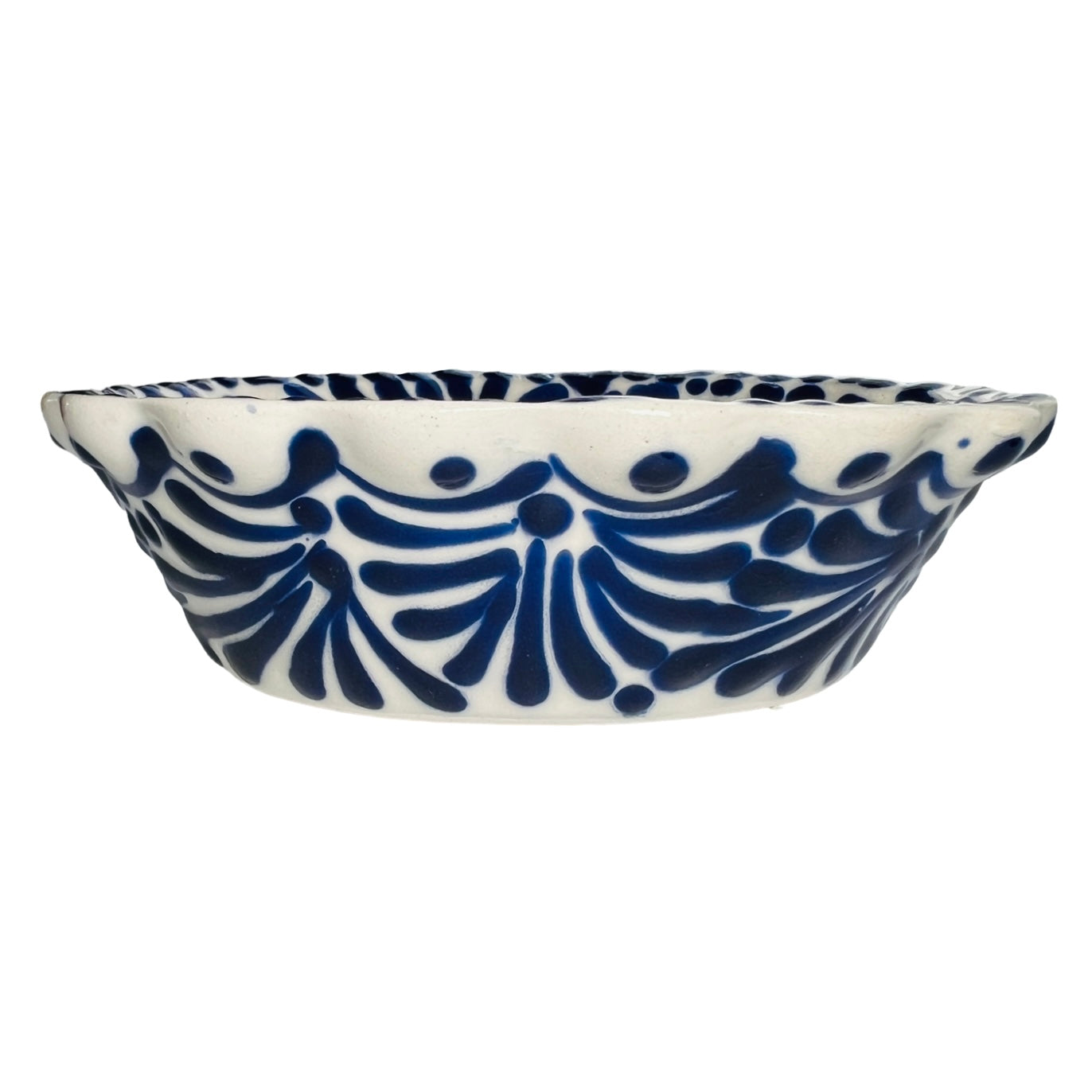 Puebla Talavera Scallop Rim Oval Bowl- Blue