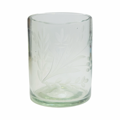 Clear glass tumbler with engraved design 