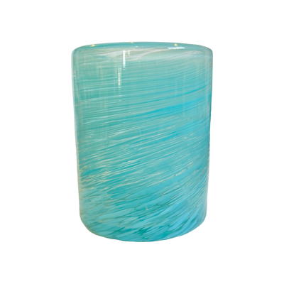 clear glass tumbler with an aqua swirl