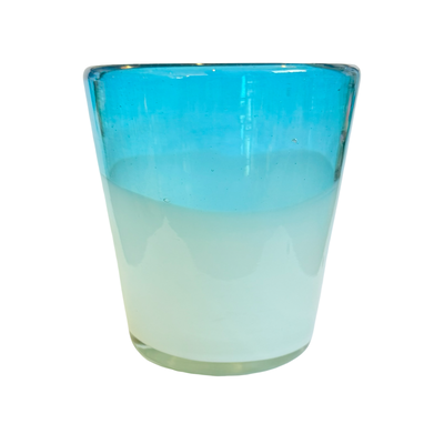 top to bottom taper gradient glass that goes from aqua on the top to white on the bottom.