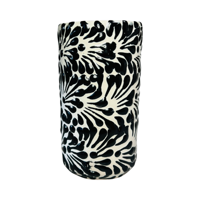 white and black talavera designed highball cup