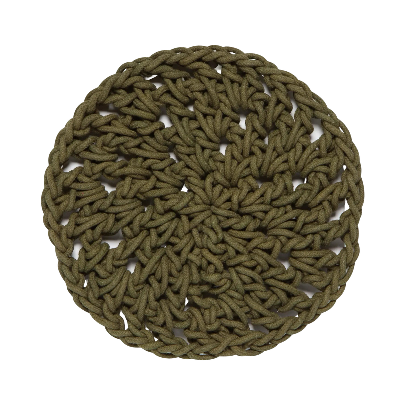 round olive green cord trivet