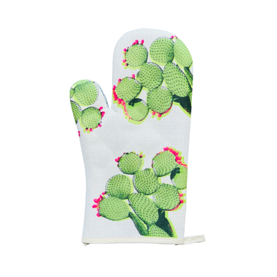 cream oven mitt with images of neon cacti