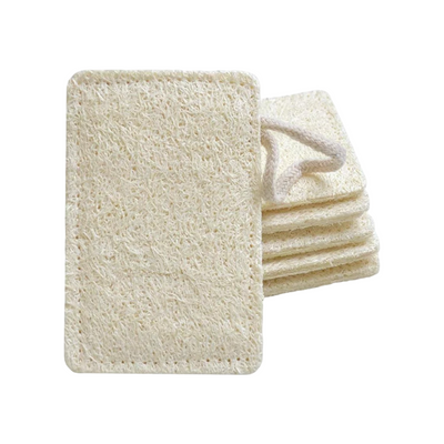 Set of rectangular natural loofah kitchen sponges with a cotton hanging loop