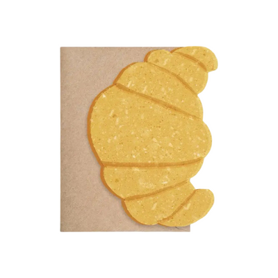 croissant-shaped mini cards with a golden, textured design, paired with kraft envelope