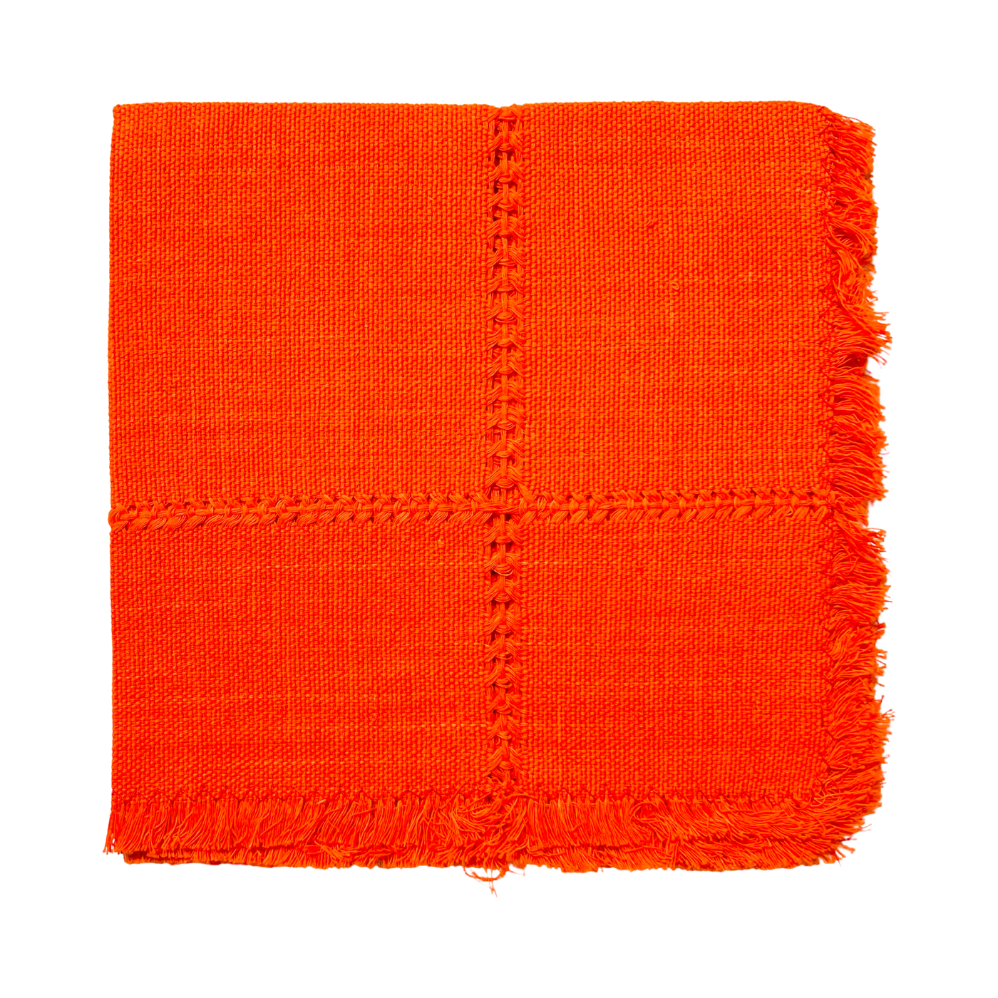 bright orange handwoven napkin folded in quarters