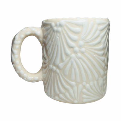 mug with a cream and white Puebla design