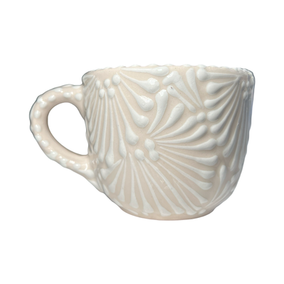 mug with a cream and white Puebla design