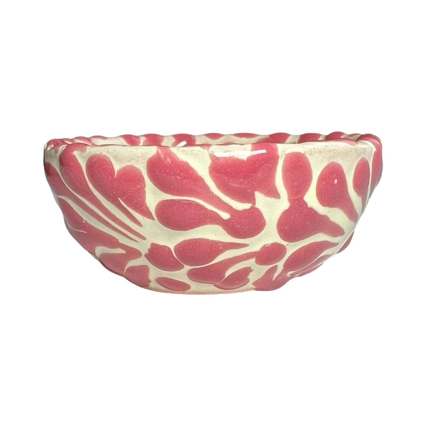 small round bowl with a pink and white Puebla design