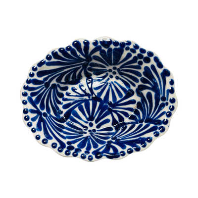 Puebla Talavera Scallop Rim Oval Bowl- Blue