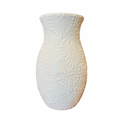 ceramic vase with a cream and white Puebla design