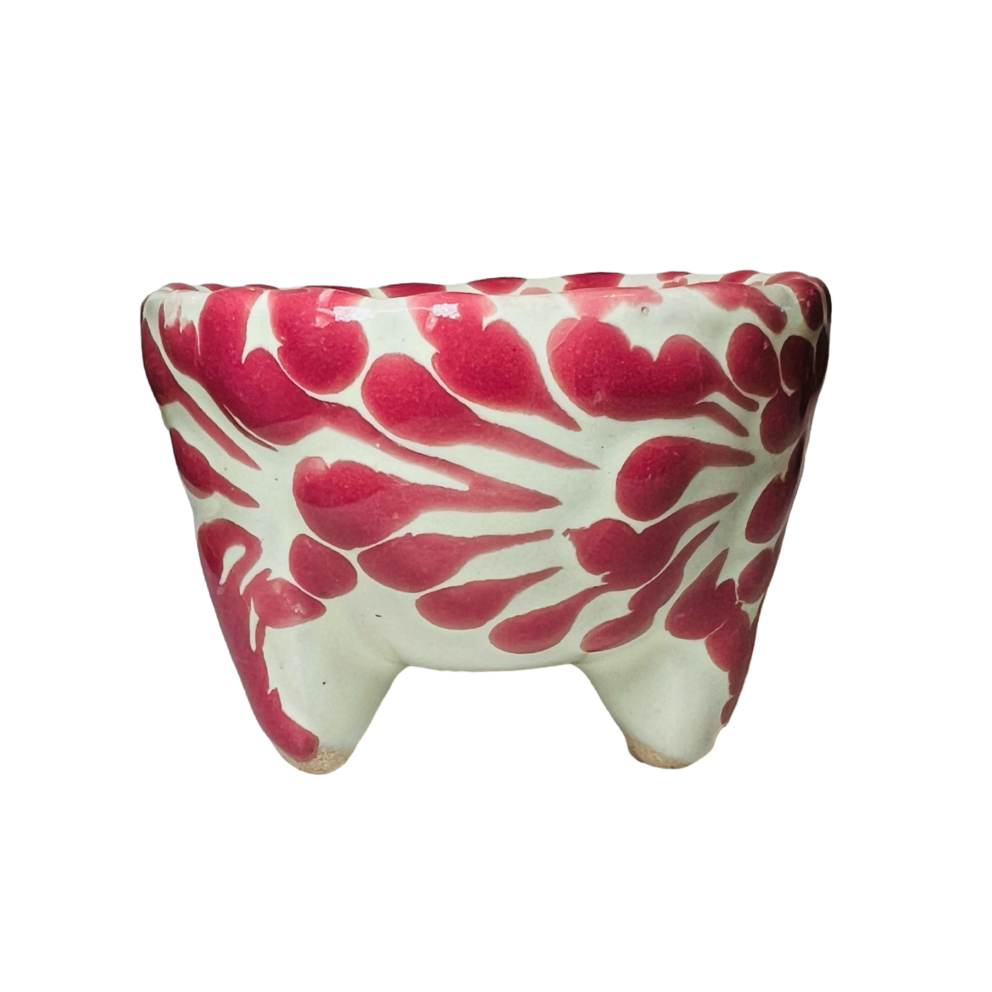 mini salsero with a pink and white glazed Puebla design