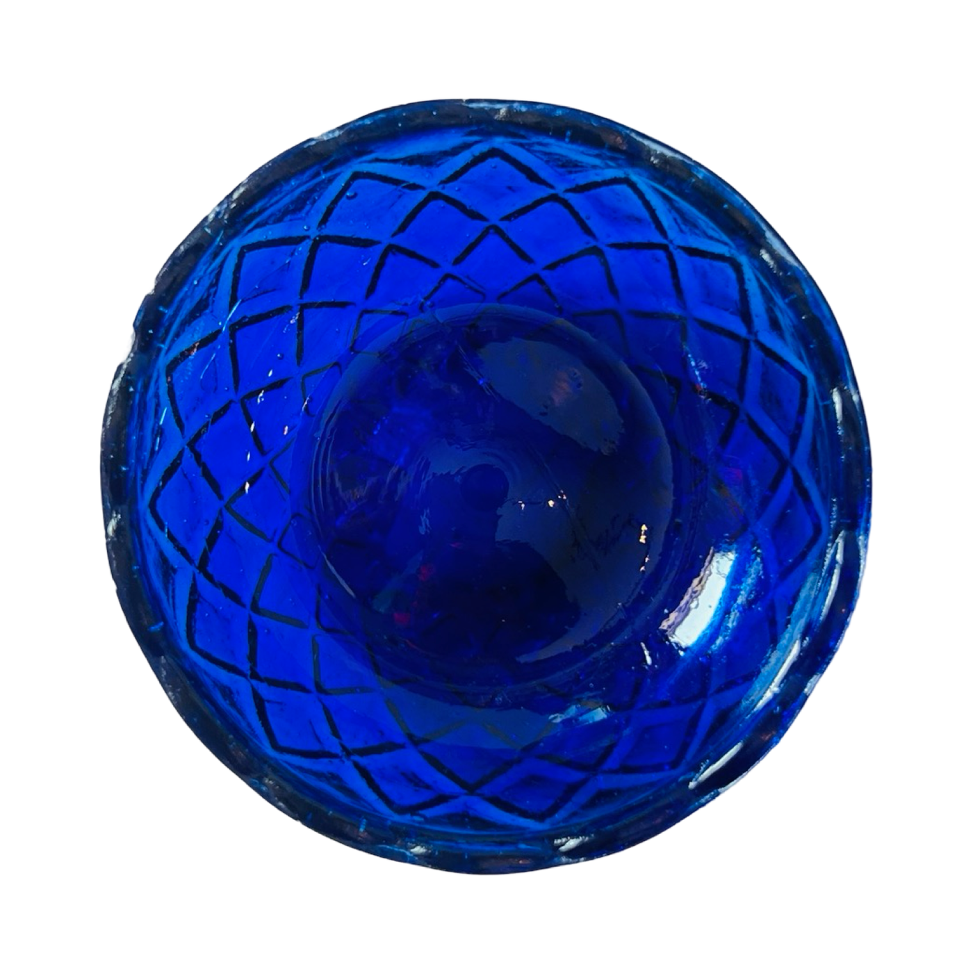 top view of a blue glass bowl