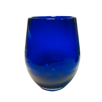 royal blue colored stemless wine glass