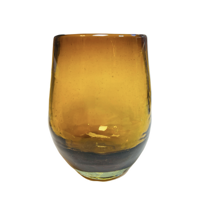 amber colored stemless wine glass