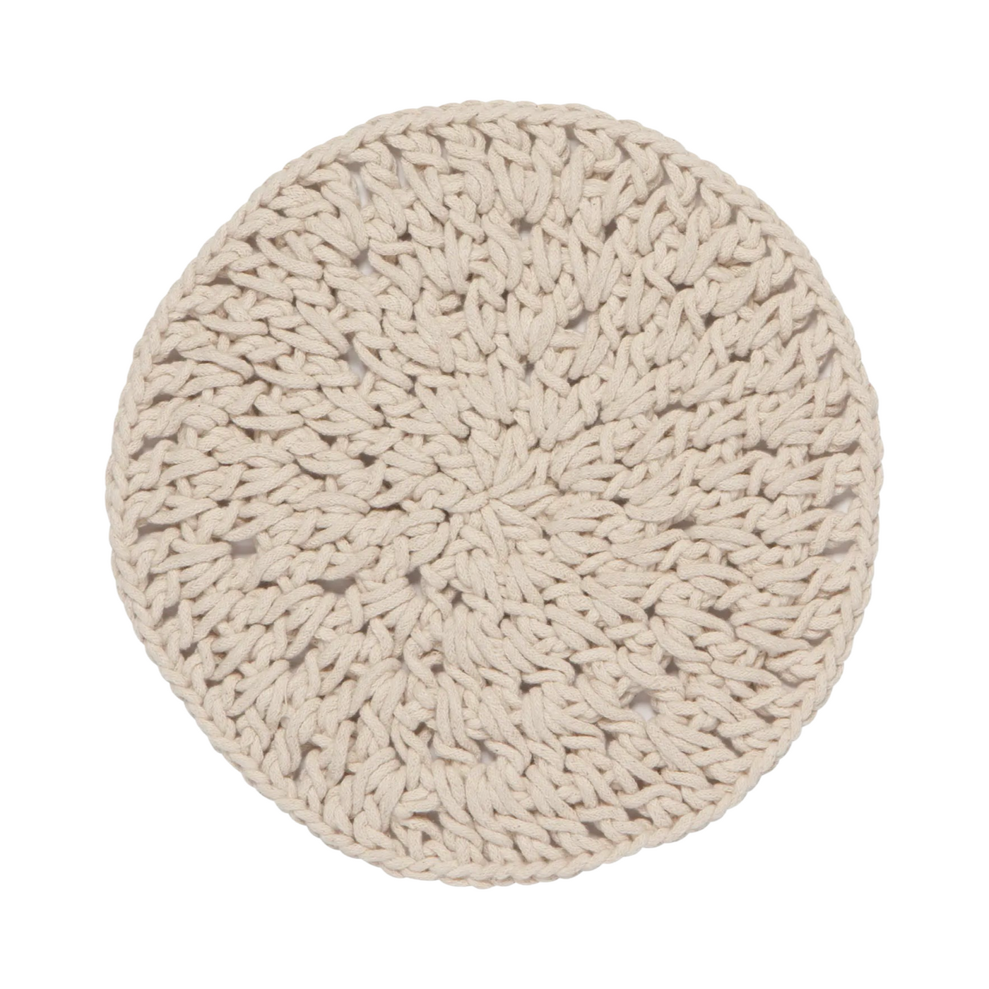 Cream Round trivet featuring a knitted design 