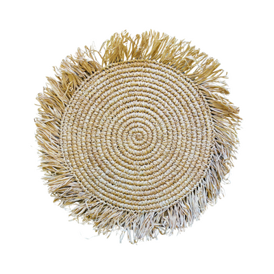round straw placemat with a fringe