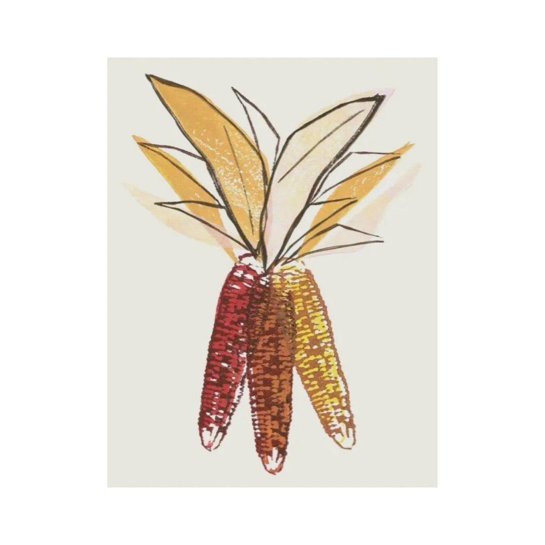 beige card with a bundle of corn in fall colors.