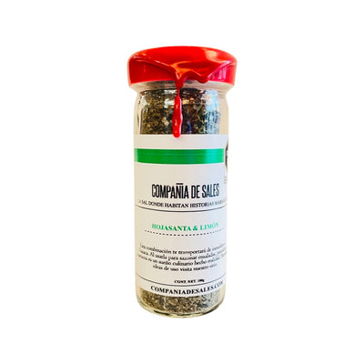 Hojasanta & Limón Gourmet Salt in branded bottle with cap.